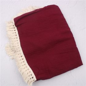 Baby Cotton Double Yarn Tassel Bath Towel (Option: Wine red-80x65cm)