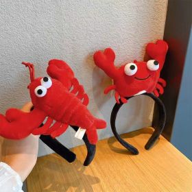 Cute and funny stuffed animal crayfish crab headband cartoon holiday promotion headband hairpin headwear (Color: lobster)